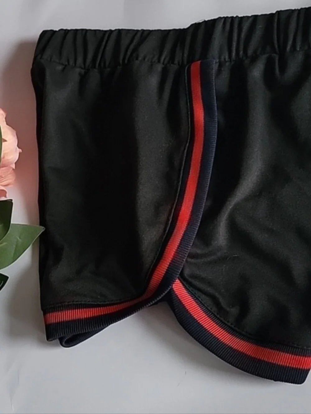 New Black & Red Stripes Short Sleeve Hoodie & Shorts Set
